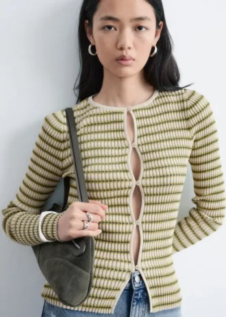 Keyhole-Front Rib-Knit Cardigan