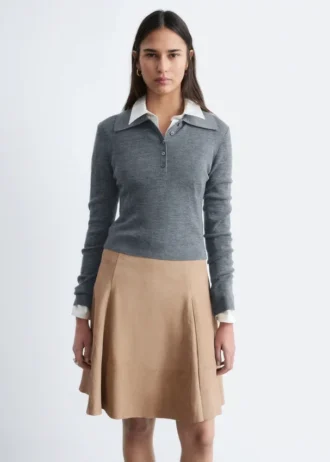 Knee-length A-line Suede Skirt