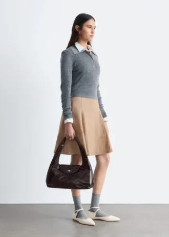 Knee-length A-line Suede Skirt