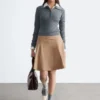 Knee-length A-line Suede Skirt