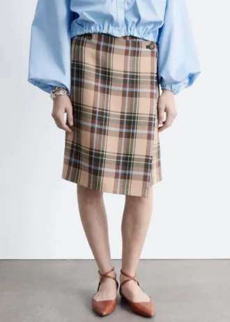 Knee-Length Tartan Wrap Skirt