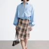 Knee-Length Tartan Wrap Skirt