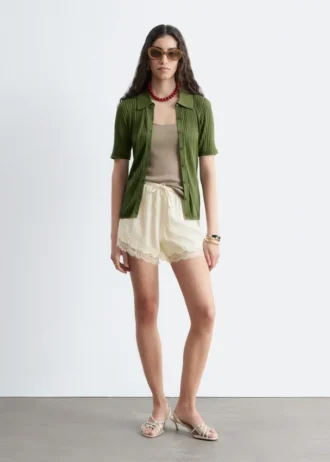 Lace-Panel Jacquard Mini Shorts