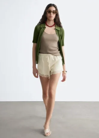 Lace-Panel Jacquard Mini Shorts