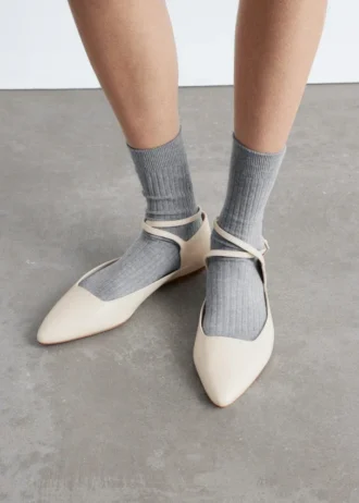 Leather Cross-Strap Ballet Flats