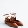 Leather Cross-Strap Ballet Flats