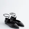 Leather Cross-Strap Ballet Flats