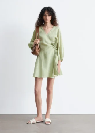 Linen Wrap Mini Dress