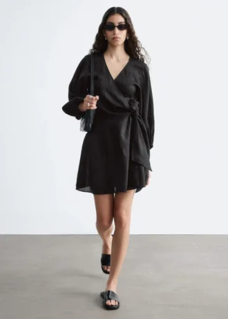 Linen Wrap Mini Dress