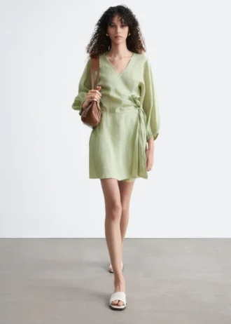 Linen Wrap Mini Dress