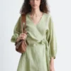 Linen Wrap Mini Dress