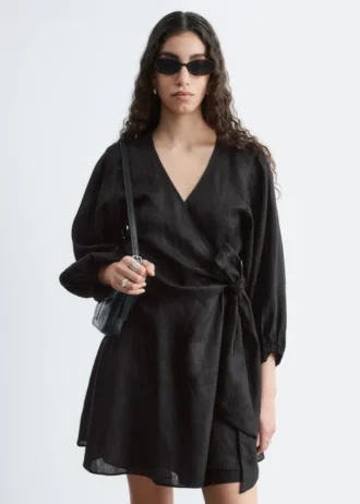 Linen Wrap Mini Dress