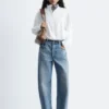Long Stand-Collar Cotton Shirt