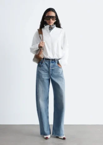 Long Stand-Collar Cotton Shirt