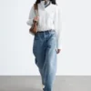 Long Stand-Collar Cotton Shirt