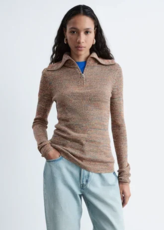 Melange Knit Half-Zip Top