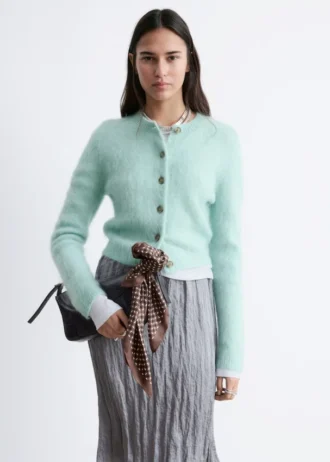Mohair-Blend Brushed Cardigan