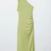 One-Shoulder Scarf-Detail Midi Dress
