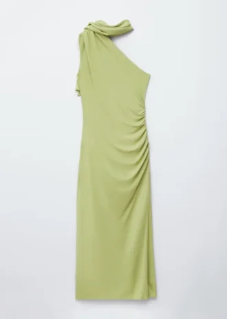 One-Shoulder Scarf-Detail Midi Dress