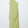 One-Shoulder Scarf-Detail Midi Dress