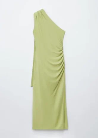 One-Shoulder Scarf-Detail Midi Dress
