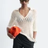 Open-Knit Polo Top