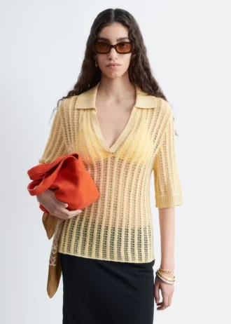 Open-Knit Polo Top