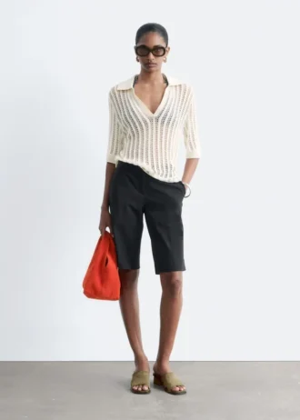 Open-Knit Polo Top