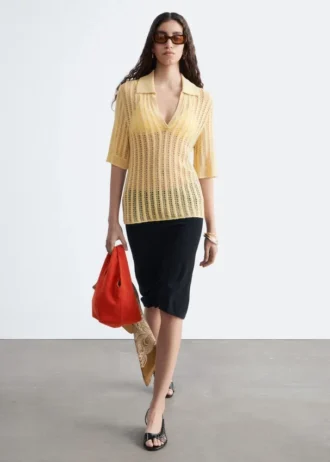 Open-Knit Polo Top