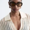 Open-Knit Polo Top