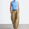 Pleated Barrel-Leg Trousers