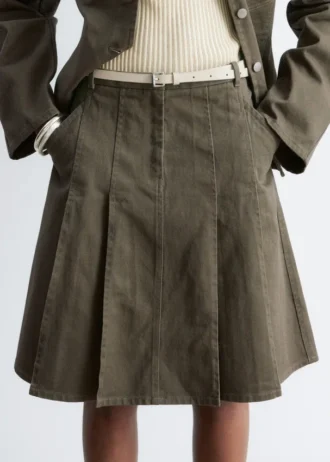 Pleated Cotton Midi Skirt