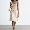 Pleated Cotton Midi Skirt