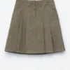 Pleated Cotton Midi Skirt