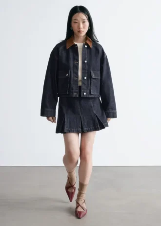 Pleated Denim Mini Skirt