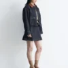Pleated Denim Mini Skirt
