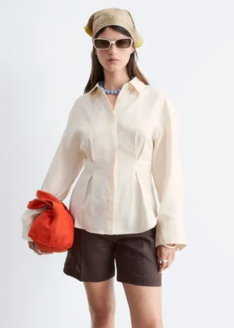 Pleated-Waist Linen Shirt
