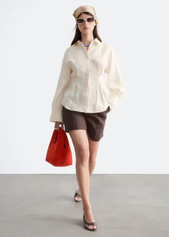 Pleated-Waist Linen Shirt