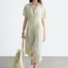 Pleated Waist Shirt Dress