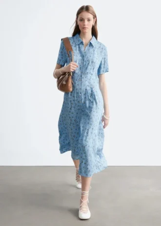 Pleated Waist Shirt Dress