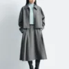 Pleated Wool Midi Skirt