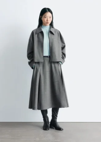 Pleated Wool Midi Skirt
