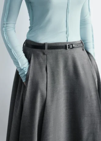 Pleated Wool Midi Skirt