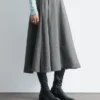 Pleated Wool Midi Skirt