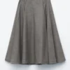 Pleated Wool Midi Skirt