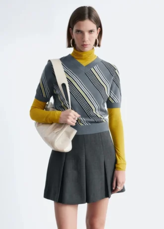 Pleated Wool Mini Skirt