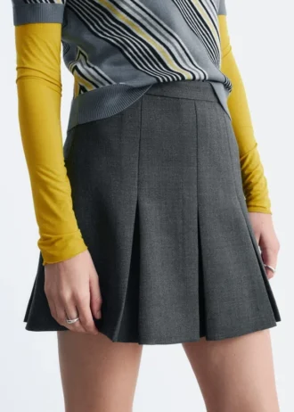 Pleated Wool Mini Skirt