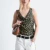 Printed Drawstring Silk Top