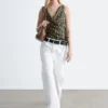 Printed Drawstring Silk Top