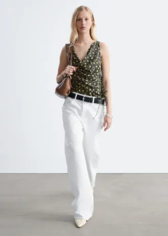 Printed Drawstring Silk Top